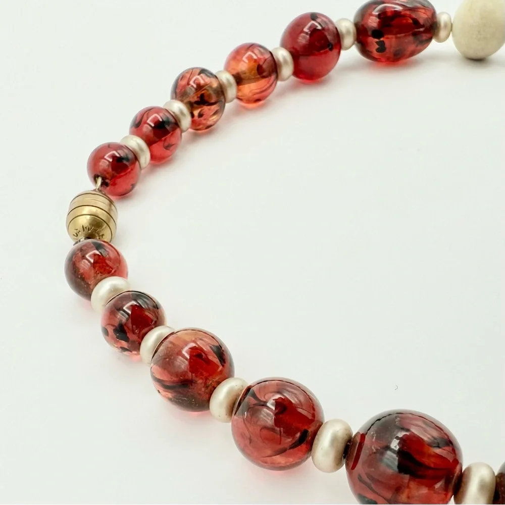 Vintage 1930s Louis Rousselet Art Deco Amber Glass Bead Carved Galalith Necklace